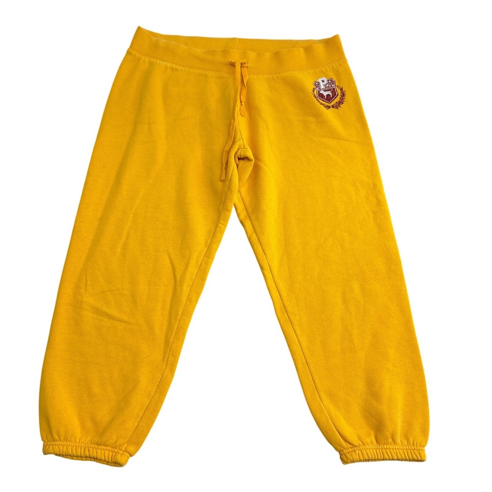 Victorias Secret PINK Sweatpants Yellow Collegiate Crest Graphic Joggers Large